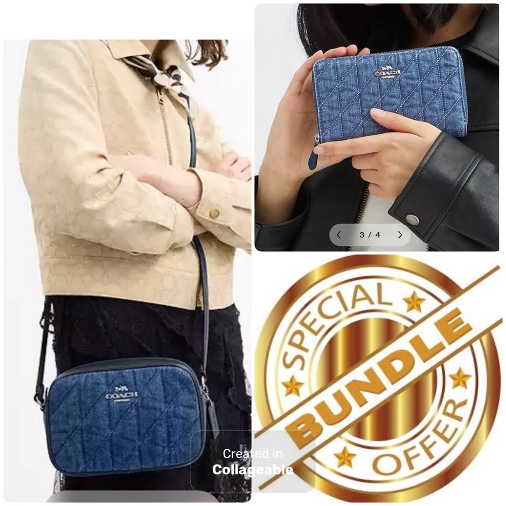 ‼️WOW‼️🌟Coach NWT Denim Quilted Crossbody Bag & denim Coach Wallet‼️SET